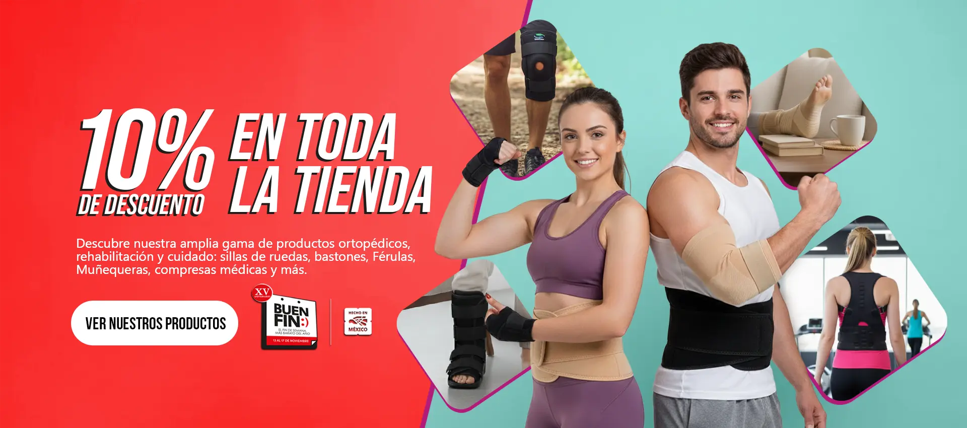 Descubre nuestra amplia gama de productos ortopédicos, rehabilitación y cuidado: sillas de ruedas, bastones, Férulas, Muñequeras, compresas médicas y más.