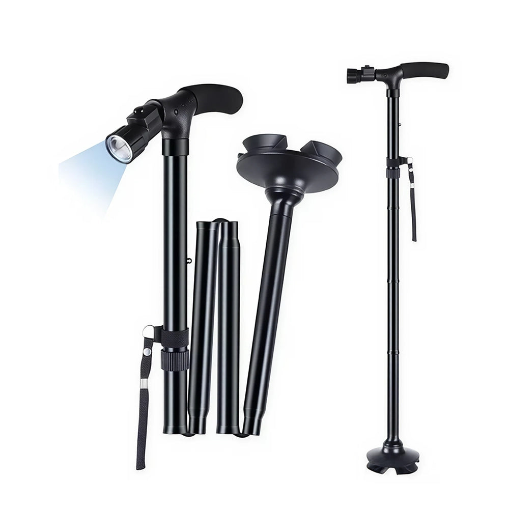 Bastón plegable con linterna, rotación 360