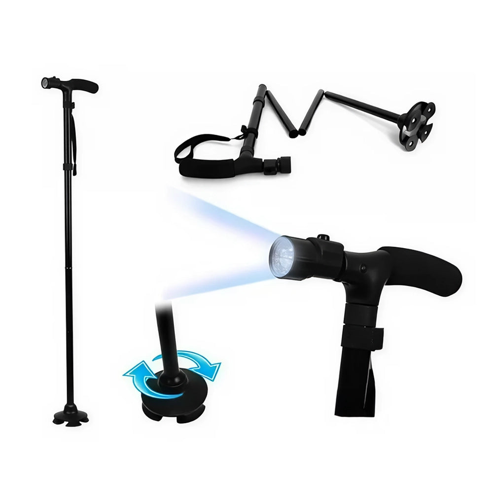 Bastón plegable con linterna, rotación 360